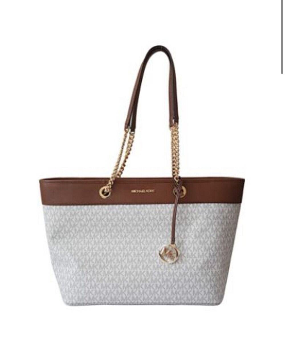 Michael Kors Shania Large Jet Set Chain Shoulder Bag Vanilla MK Signature Tote